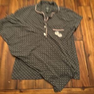 Laura Ashley Pajamas Womens Medium Thermal Gray White Dot Flower Print Capri